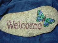 Engraved welcome River rock with the butterfly