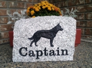 Large granite marker for Captain, the German Shepherd from Vancouver