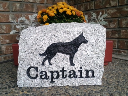 Large granite marker for Captain, the German Shepherd from Vancouver