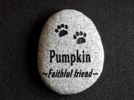 A faithful friend "Pumpkin" remembered forever engraved on a River rock
