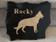 Polished granite plaque for Rocky the German Shepherd