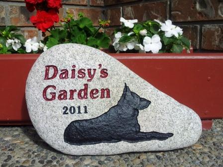 A memory stone for the German Shepherd "Daisy"to go in the garden